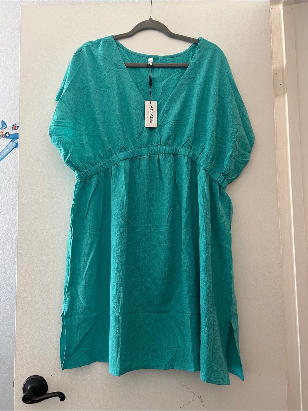 Aimage Teal V-Neck Mini Dress